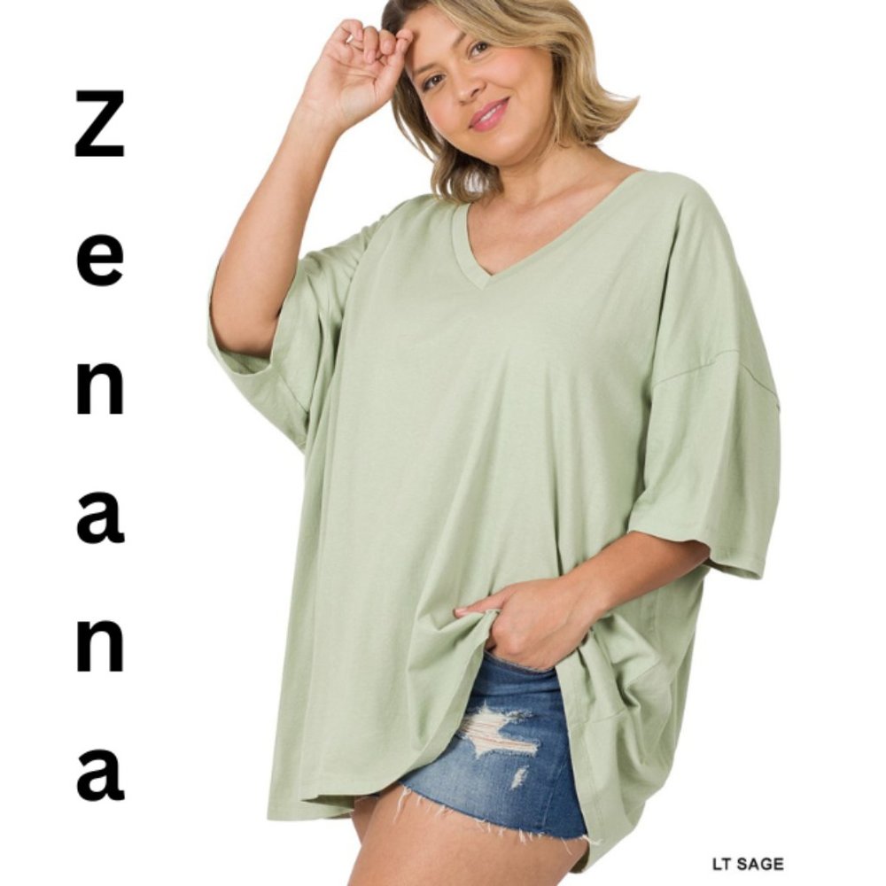 Zenana PLUS COTTON DROP SHOULDER OVERSIZED BOYFRIEND BOX TEE